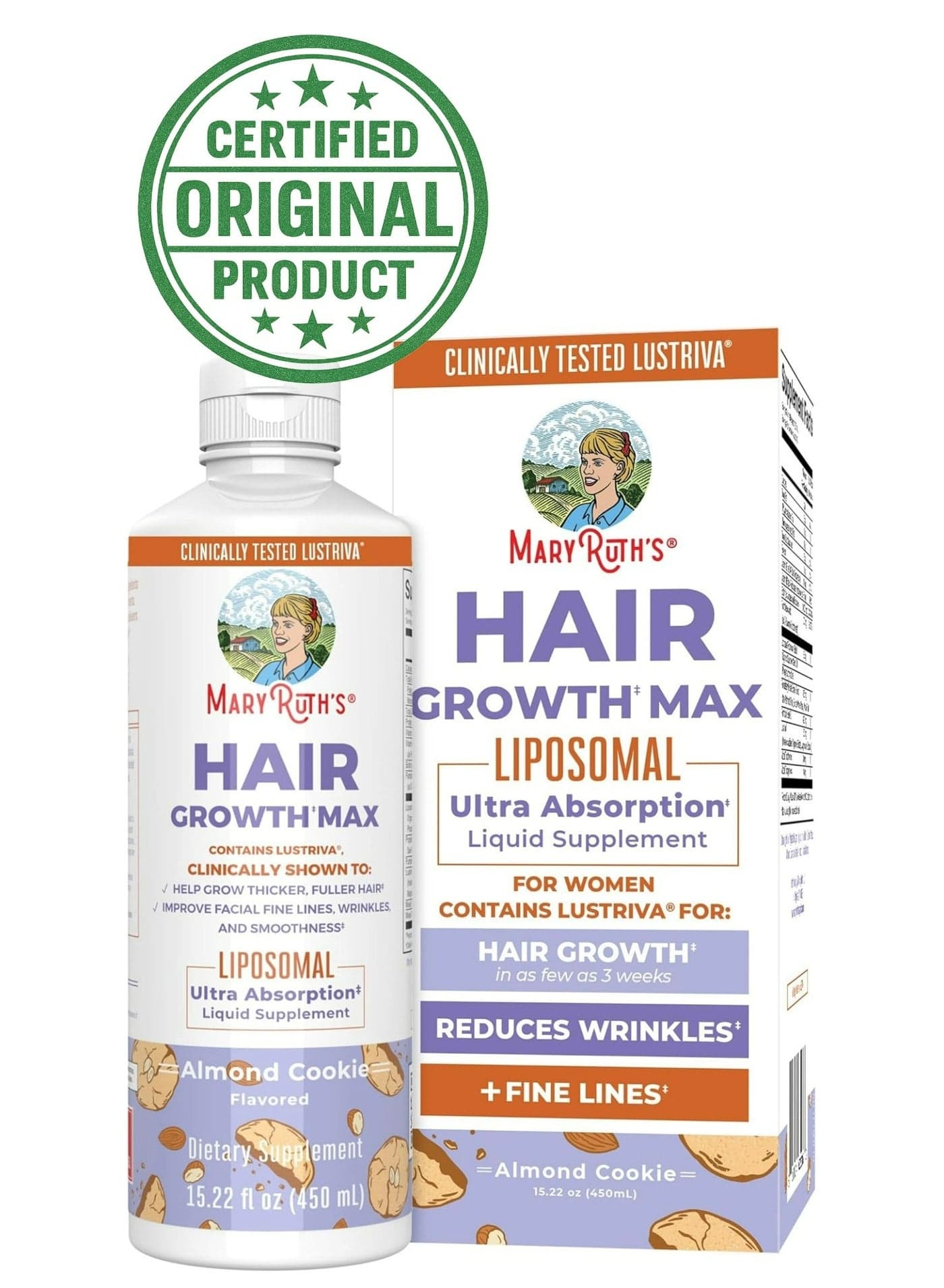 MaryRuth’s Women’s Hair Growth MAX Liposomal 450ml | Liquid Supplement with Lustriva, Biotin 10000mcg & Pumpkin Seed Oil | Hair Thickening, Skin & Nail Support | Anti-Aging Formula for Women Ages 18+