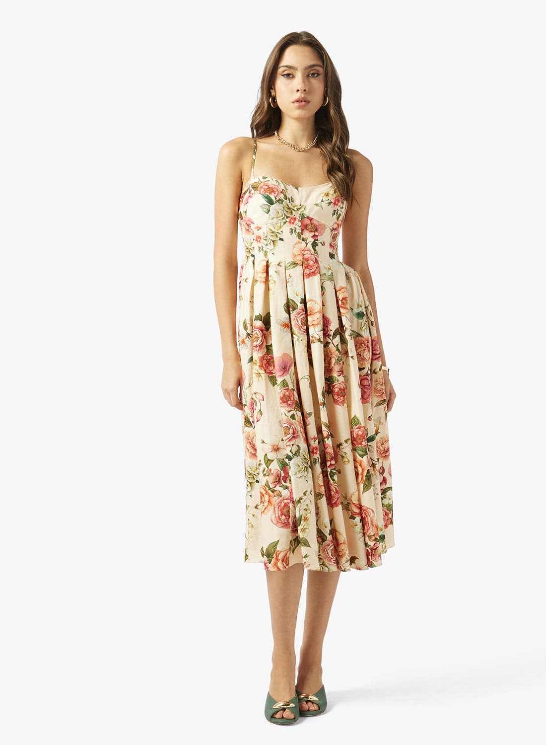 Printed Strappy Sweetheart Neck Dress