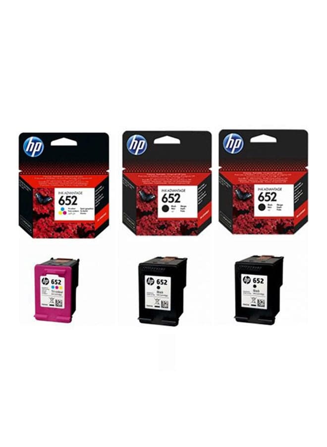 Pack of 3 (2-Piece 652 Black + 1-Piece 652 Tricolor) Original Ink Cartridge Tricolour & Black