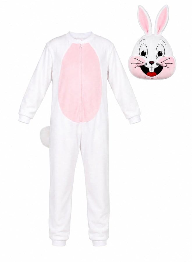 Kids Bunny Rabbit Costume Set – White Animal Jumpsuit with Bunny Mask for kids of age 6 to 7 years