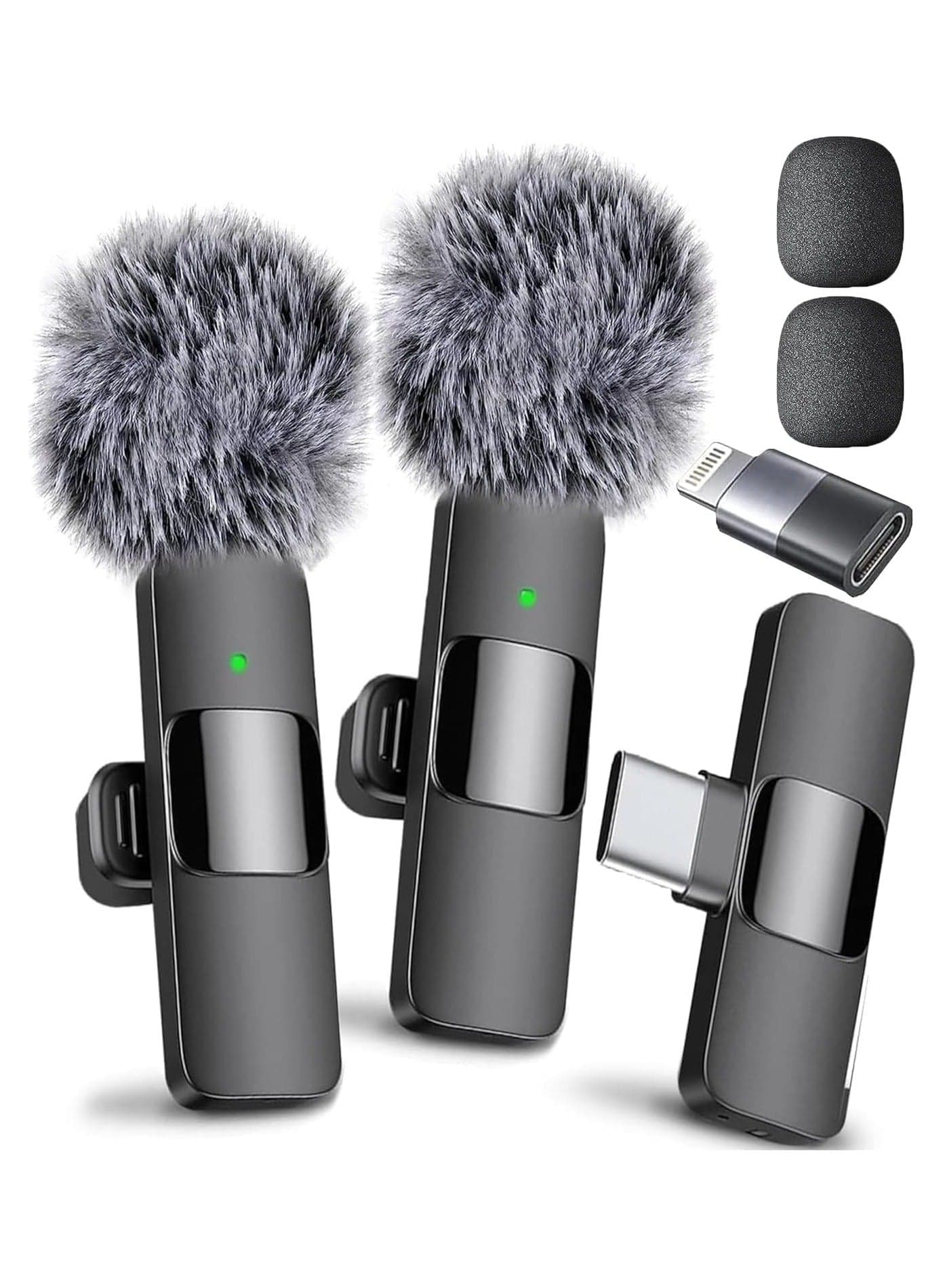 Wireless Lavalier Microphone Compatible with iPhone iPad Android Phone Laptop Type-C Plug-Play Lapel Clip-On Mic with Noise Reduction for Video Recording Live Steam Interview TikTok YouTube(2 Mics)