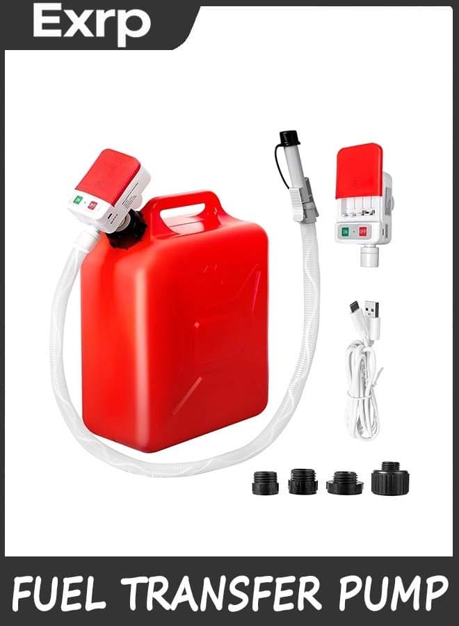Automatic Fuel Transfer Pump with Auto-Stop, 51'' Extra Long Hose, 3.2 Gallon per Min, Battery or USB Powered, 4 Can Adapters, Fast and Safe Portable Gas Can Pump for Oil, Diesel,Gasoline.