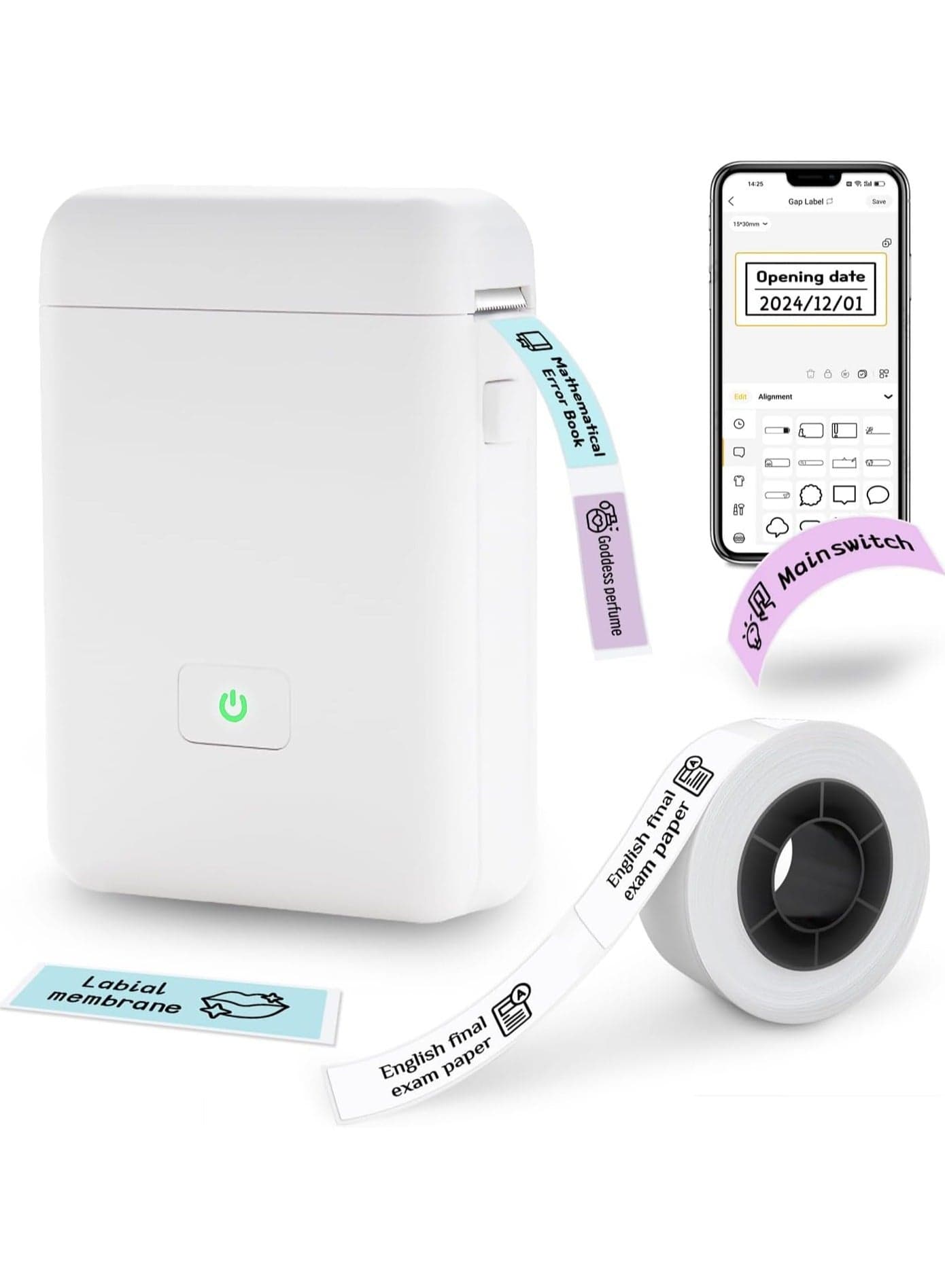 Smart Printer,Label Maker Machine with Tape, Portable Bluetooth Label Printer, Mini Sticker Printer with 0.59x1.18 Inches Labels for Storage, Shipping, Barcode, Mailing, Office, Home, Organizing