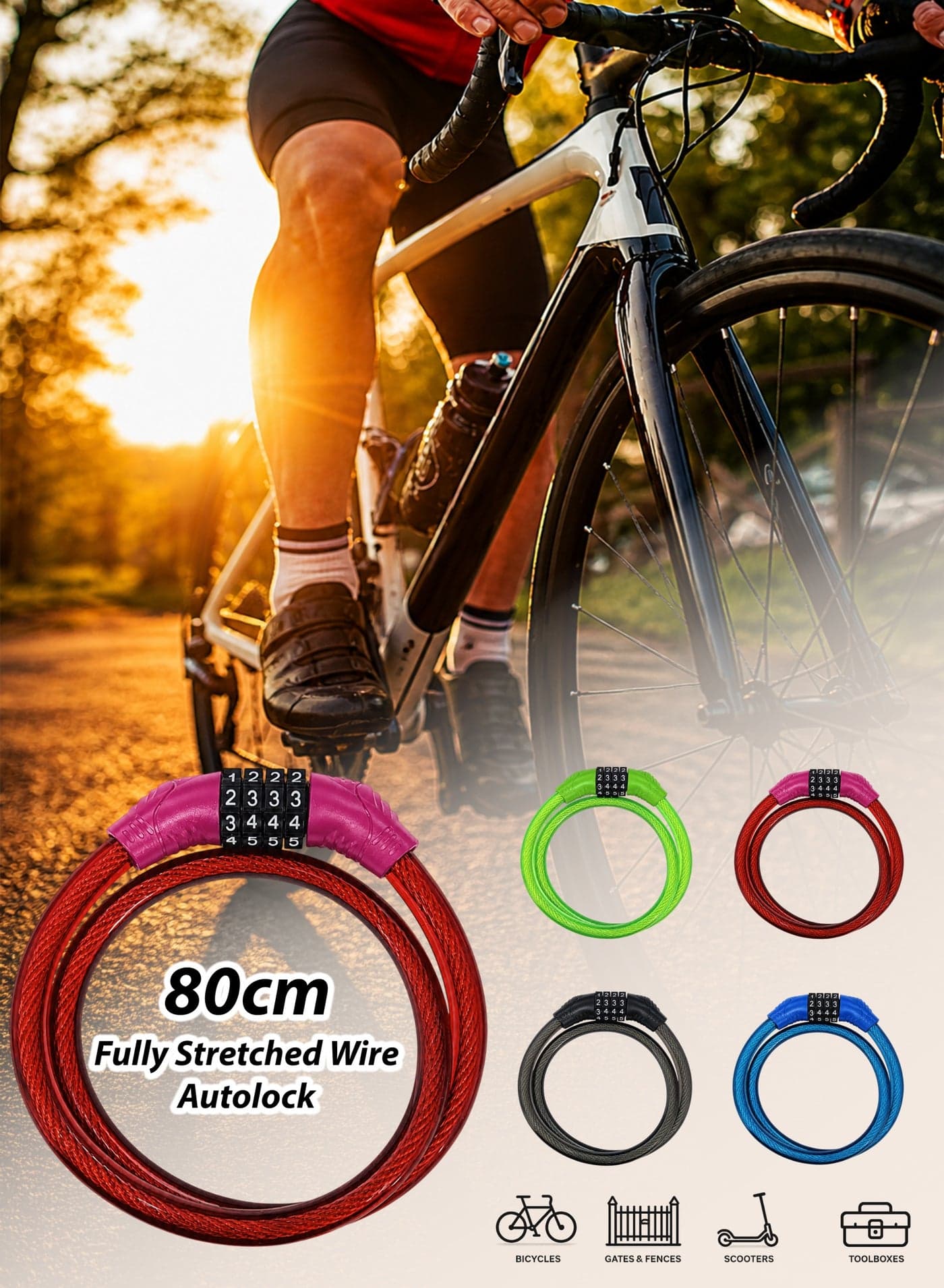 Bicycle Combination Lock – Durable 4-Digit Code Lock for Bikes, Scooters & E-Bikes, Anti-Theft Steel Cable