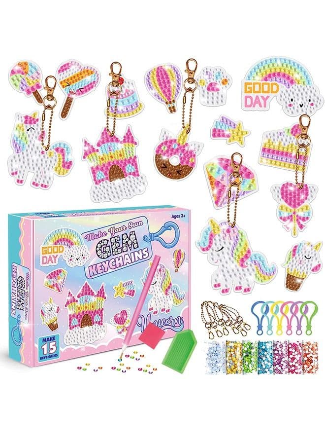 Diamond Painting Kit For Kids with Keychains, Crafts for Girls Ages 6-12, Diamond Art for Kids, Diamond Dot Gem Art Kits for Kids, Kids Arts and Crafts for Kid Ages 6-12, Unicorn Painting Kit