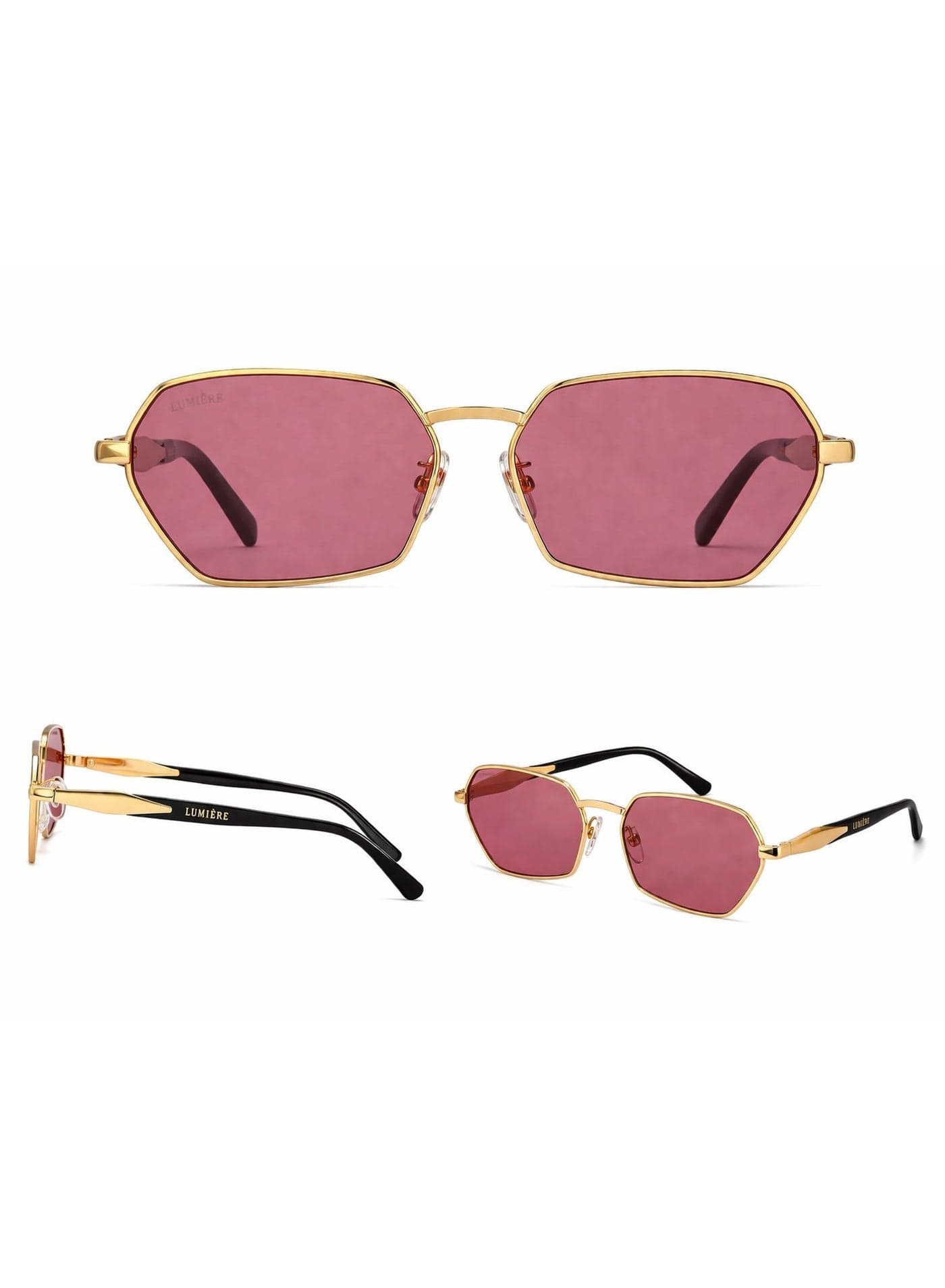 Luxury Geometric Pink Lens Sunglasses for Women & Men – Gold Metal Frame UV400 Protection | Fashion Retro Square Shades