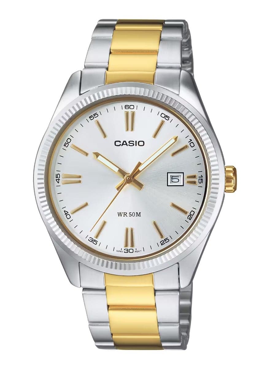 Mens Quartz Watch, Analog Display and Stainless Steel Strap MTP-1302PSG-7AVEF