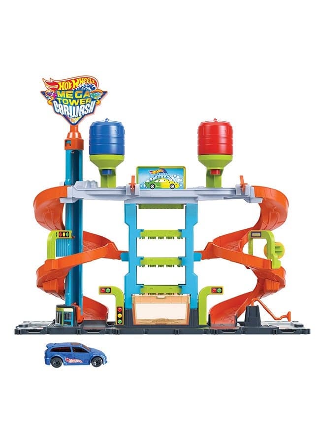 Hot Wheels City Mega Car Wash – 57cm Wide Color-Changing Track Set with 1:64 Vehicle, 4+ Years – Vehicle Playset Toy for Kids Ages 3+