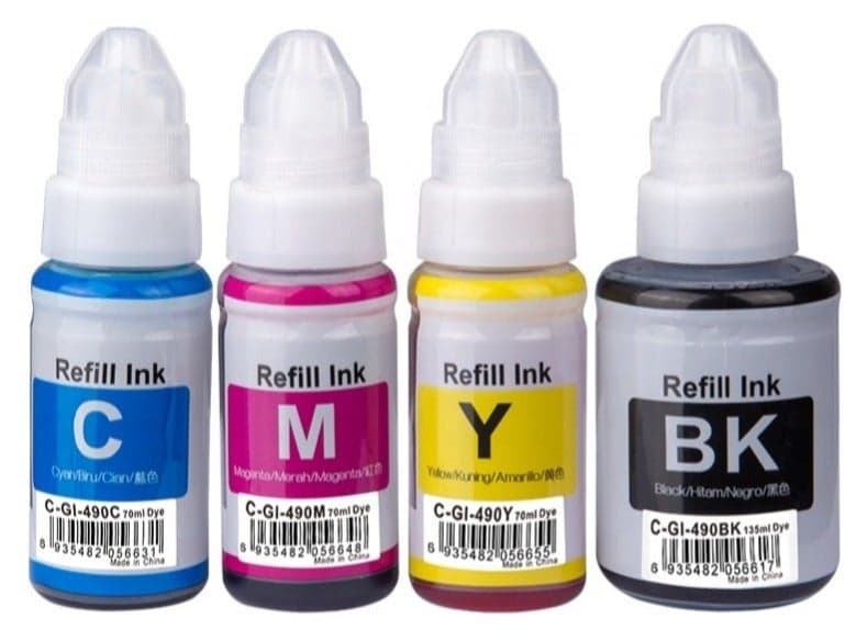 NexNova® ink gi 490 for Canon Set (4-Pack Black Cyan Magenta Yellow) Ink for GI 490 for PIXMA G3400 G2400 G1400 G4400 G1411 G2411 G3411 G4411 G4410 G3410
