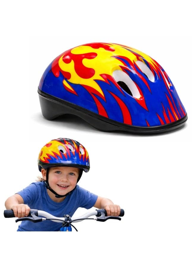 FUKUKAWA Kids Bike Helmet Adjustable Lightweight Cycling Helmet with Air Vents for Bicycle and Scooter Blue Flame