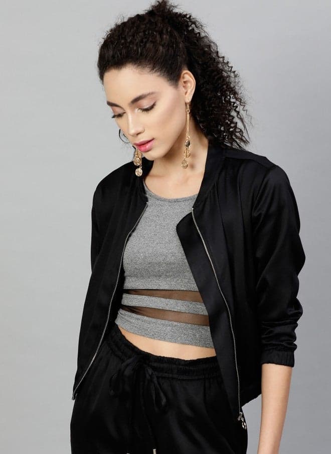 Lightweight Black Bomber Jacket for Women