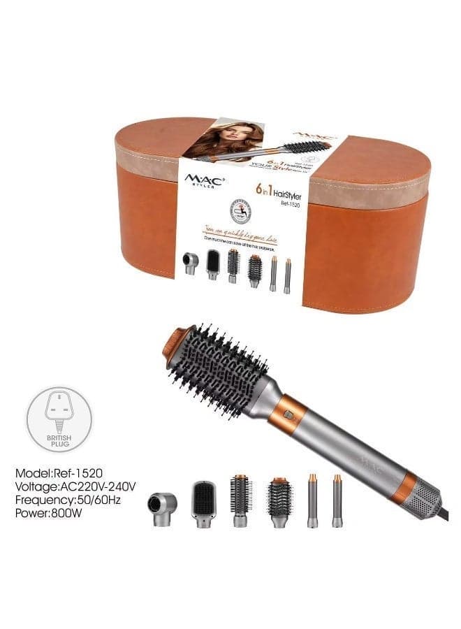 Ref-1520 MAC Styler 6 in 1 Hair Dryer & Volumizer – 800W – British Plug – Ref 1520 – With Luxury Storage Case