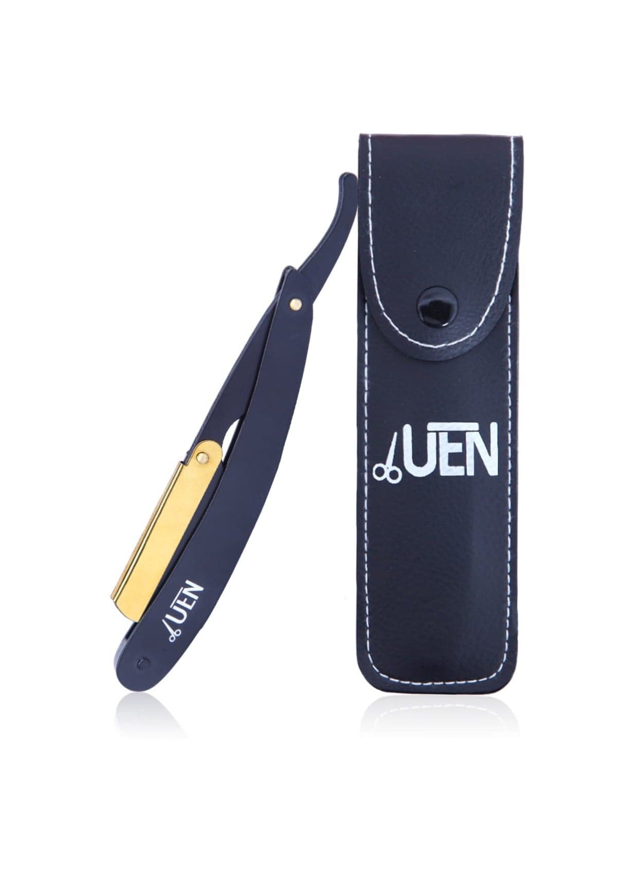 Straight Razors for Men - Professional Barber Cut Throat Edge Razor Kit, Classic Stainless-Steel Barbera Shaver for a Smooth & Precise Shave, Men Gift with Leather Travel Purse-Black & Golden
