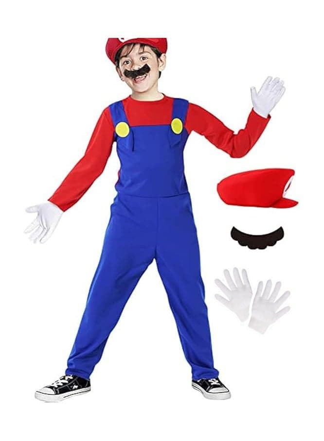 Super Brother Costume for Kids-Mario Costume Kids Cosplay Jumpsuit with Accessory (RED-L)