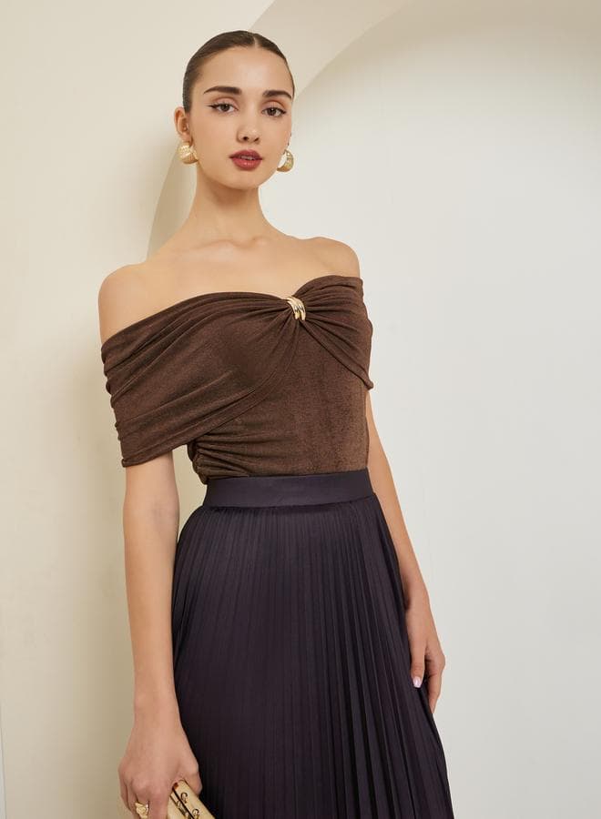 Brown Off-Shoulder Knit Top