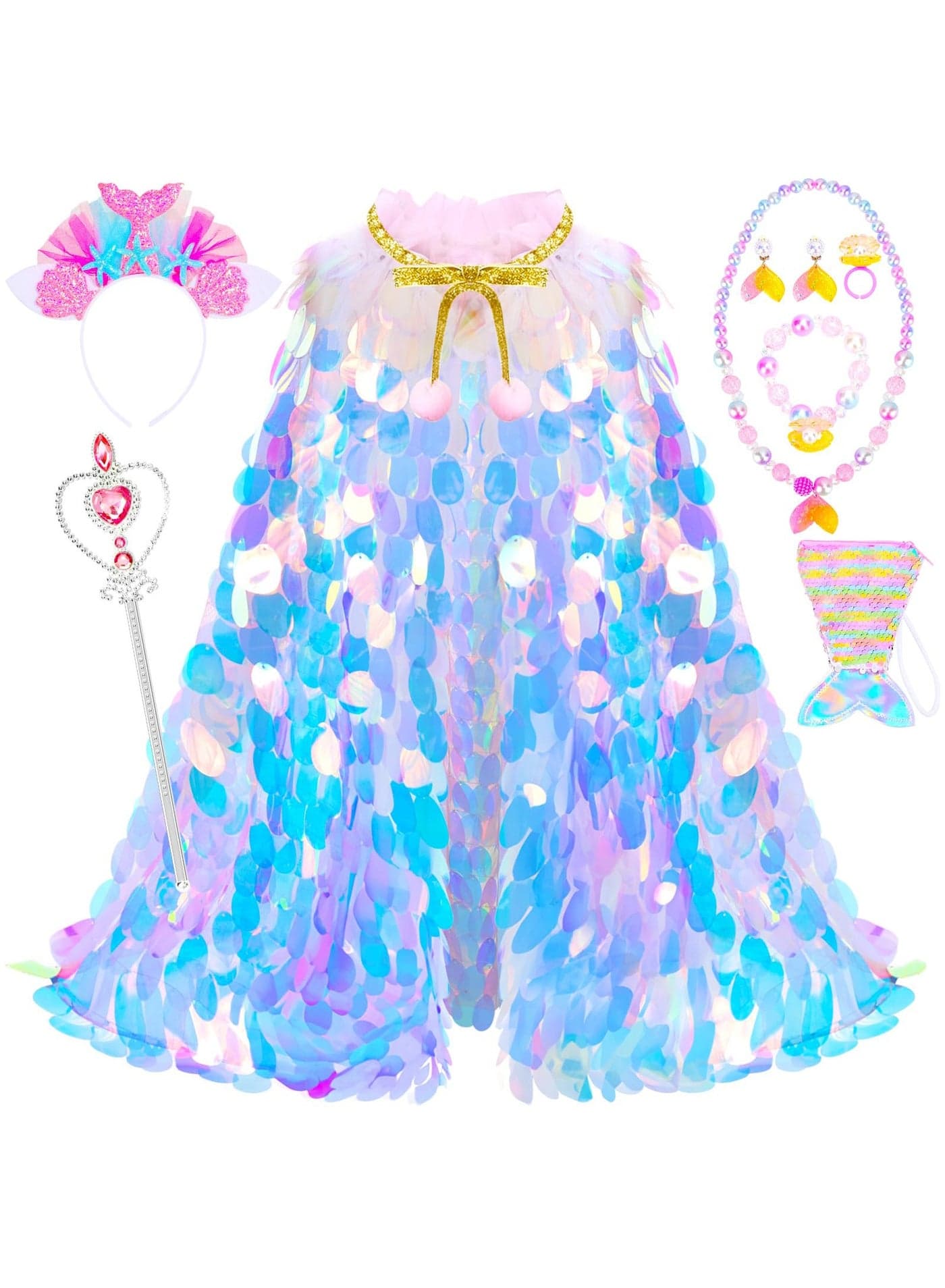 Princess Dress Up Toys for Girls 3-8 years old, Mermaid Toddler Toys Shiny Sequin Princess Cape Set Kids Toys, Princess Girl Toys for Birthday Gifts Kit for Toddler Girls Age 3-8 Years Old