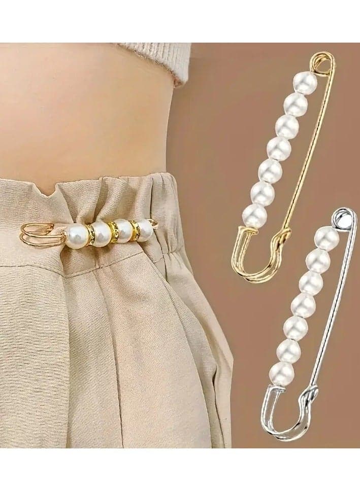 Faux Pearl Waist Pin Scarf Safety Hijab Clip Shawl Buckle Pin Brooch Sweater Pins Brooches For Women