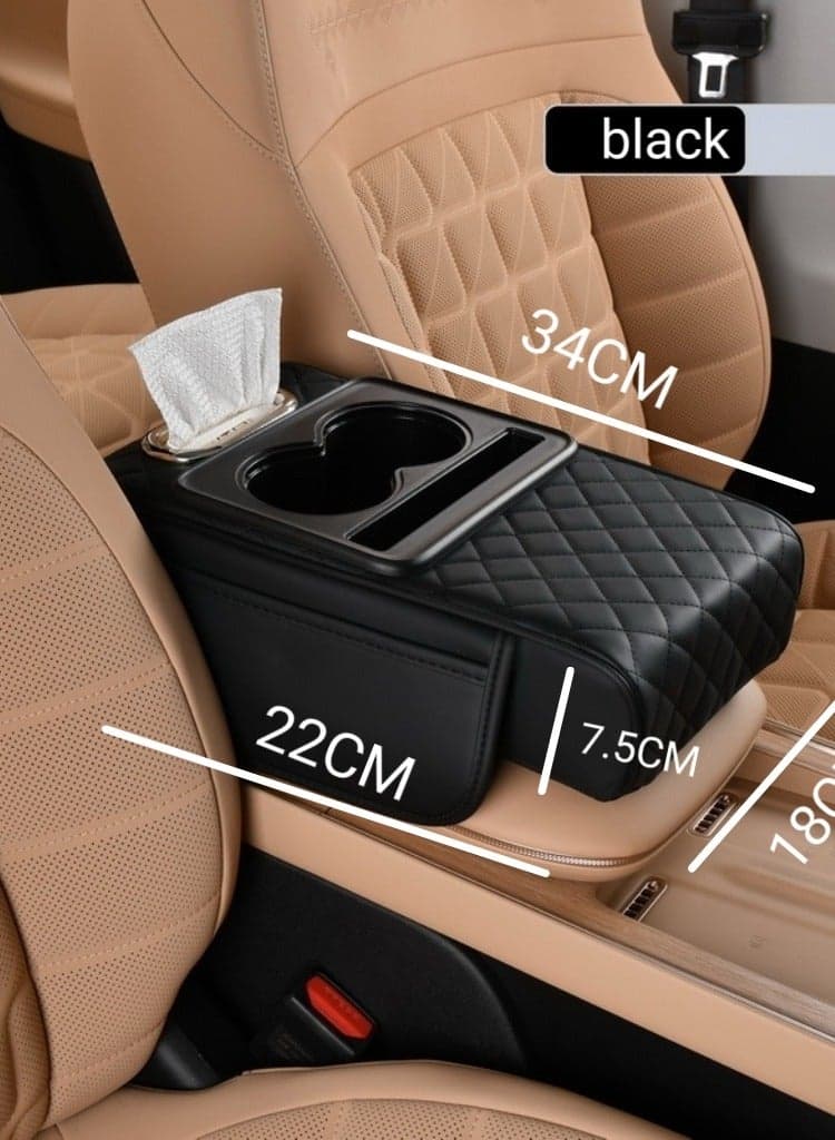 Car Convenience Tissue Box Armrest Box 2 Storage Bags Cup Holder Car Accessories Storage - Black