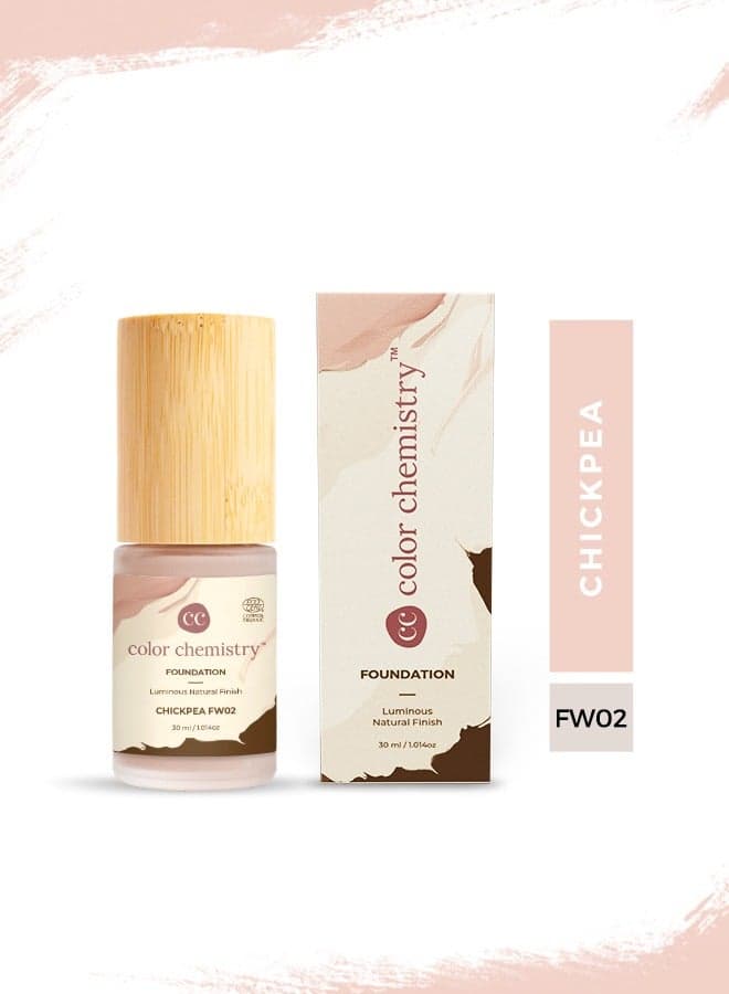 Color Chemistry Chickpea Liquid Foundation - 30 ml, Enriched With Rosehip Andgreen Tea, For Luminous Natural Finish, Buildable Coverage, And Certified Organic