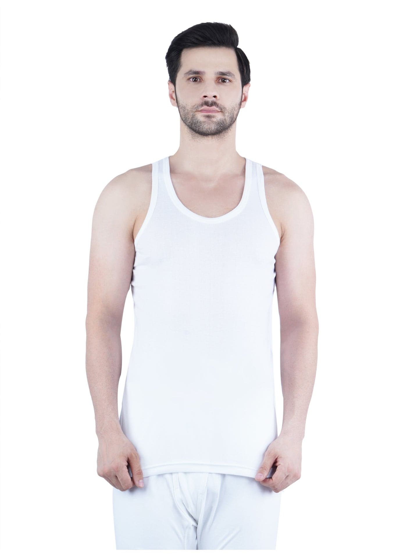 WHITE LEAF Men's Tank Top Vest 3PCS Pack – 100% Combed Cotton Breathable Sleeveless Innerwear, White