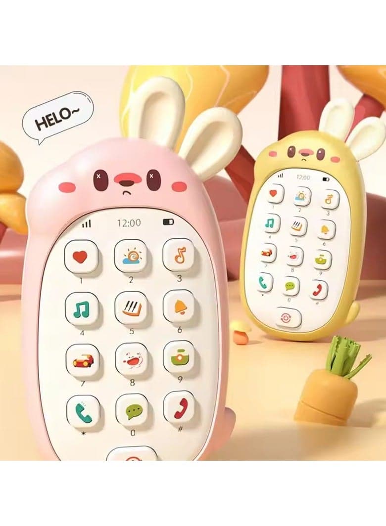 Toy Cell Phone in Cute Bunny Shape Battery Powered Multifunctional Educational Toy for Kindergarten Kids