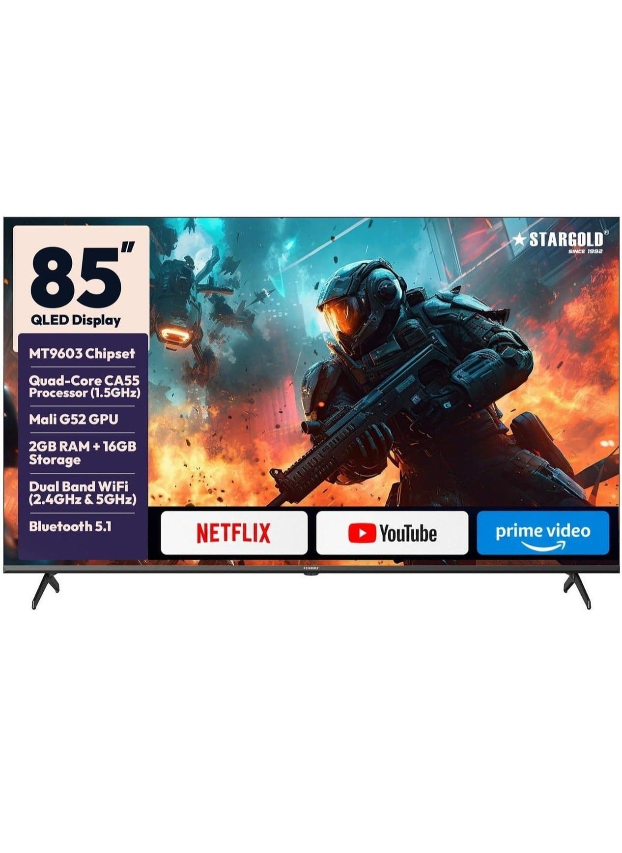 STARGOLD 85 Inch Google TV 4K UHD QLED Smart TV 85 Inch Television with Dolby Vision and Atmos Metal Frameless 85 Google TV 85 Inch Smart TV for Gaming 4K UHD HDR10 TV Google Play and Netflix 85 Inch TV High-End 85 TV with 2GB RAM 16GB Storage Slim 85 Inch Samsung Alternative Ultra Smooth 85 Inch LED TV
