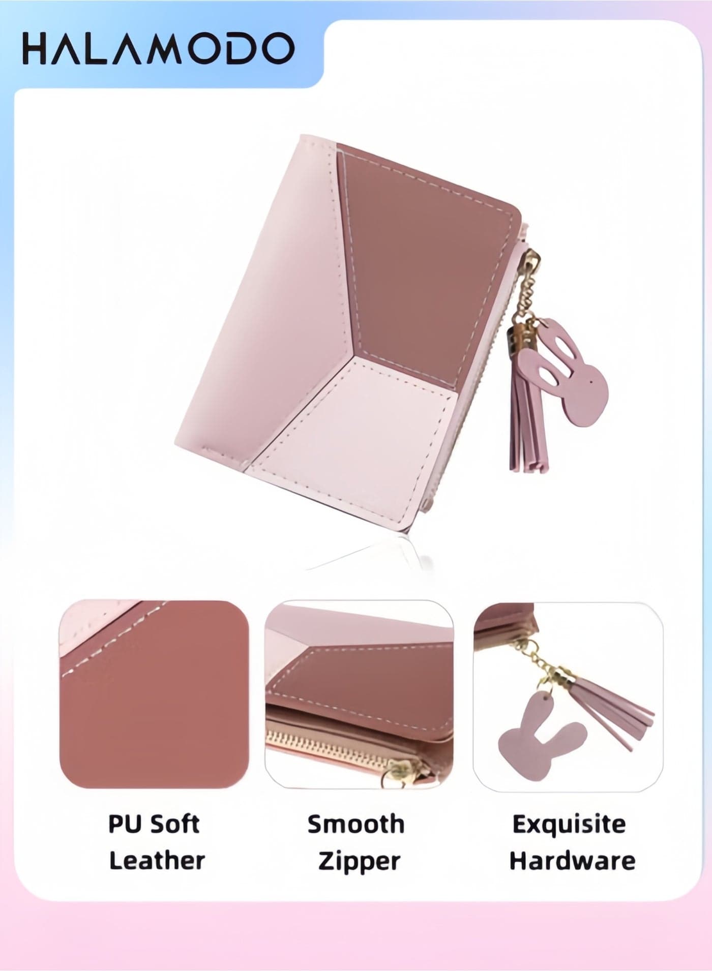 Women's Zipper Wallet with Tassel Small Purse with Metal Snap Button Portable Leather Wallet Multifunction Bifold Wallets Credit Card Holder Wallet for Girls