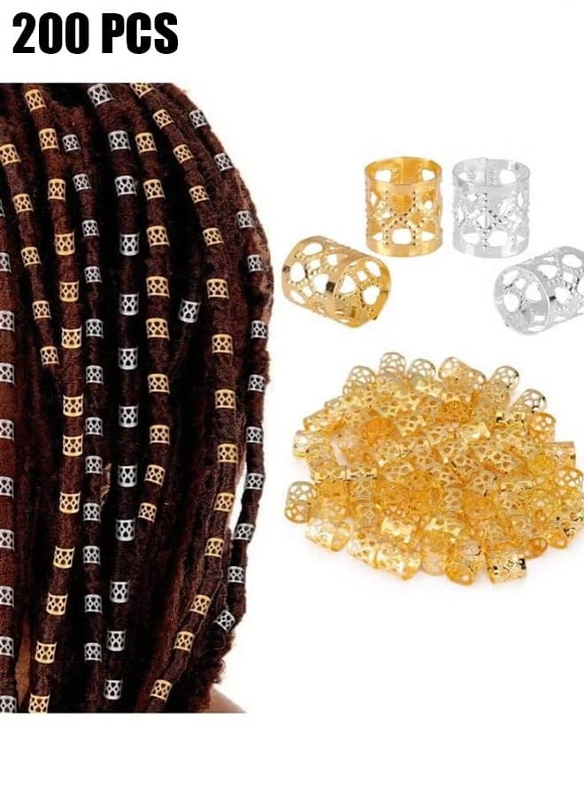 200 Pcs Braid Hair Rings,Braid Metal Cuff Ornaments Love Style Braid Ring Clip Hair Braid Beads Plated Cuff Clip For Synthetic Crochet Braiding Hair Decoration Accessories(Gold, Silver)