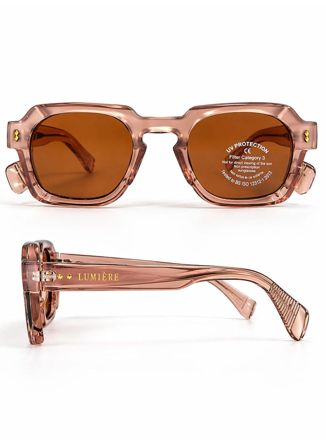Unisex Transparent Pink Square Sunglasses with Orange UV400 Lenses – Fashion Retro Eyewear for Men & Women