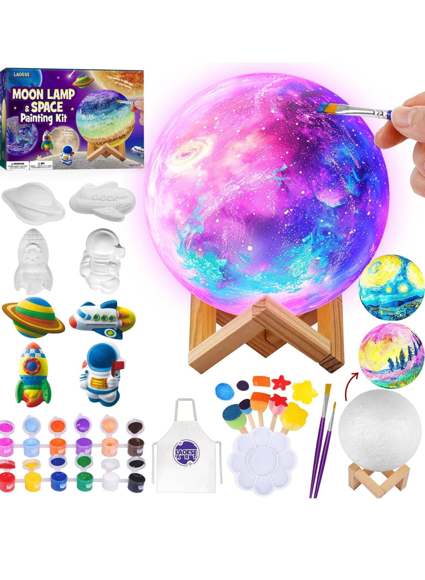 Paint Your Own Moon Lamp Kit, DIY Lamp Night Light Arts & Crafts Kit for Kids, Art Supplies Arts & Crafts Kit Toys for Girls Boy Birthday Gift