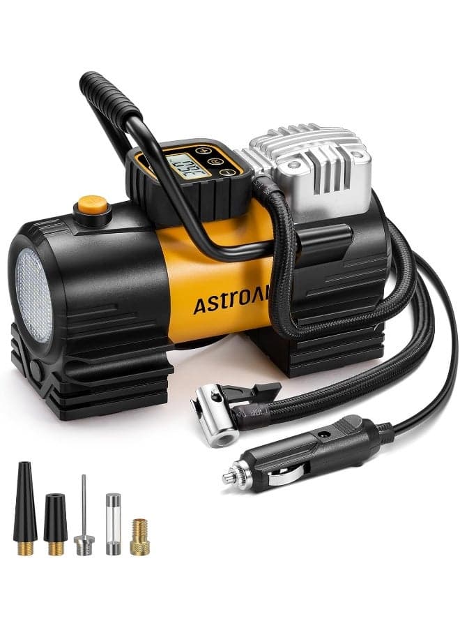 AstroAI Tire Inflator Portable Air Compressor (Up to 150 PSI) Tire Pump for Car 12V DC Digital Air Pump with 12 LEDs Super Bright Light for Bicycle, Motorcycle, Automotive Car Accessories for Gifts