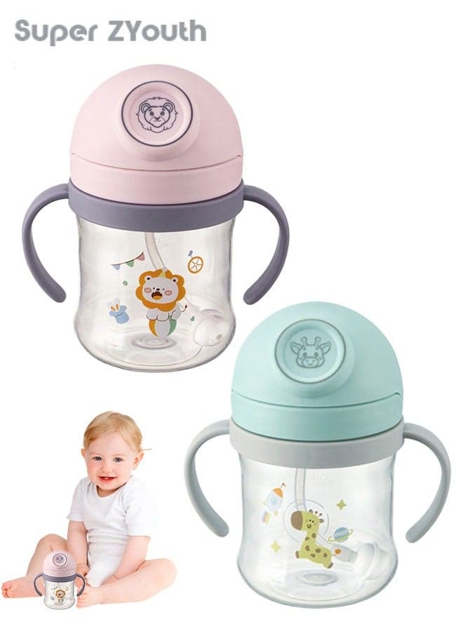 2PCS Baby Sippy Cups with Straw, Baby Water Bottle, Training Cup with Handles for Toddlers, Boys and Girls