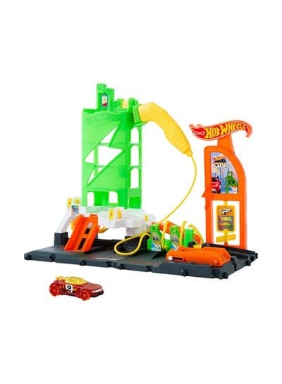 Hot Wheels Toy Car Track Set, Super Recharge Fuel Station Playset With Pretend Ev Chargers & 1:64 Scale Toy Car