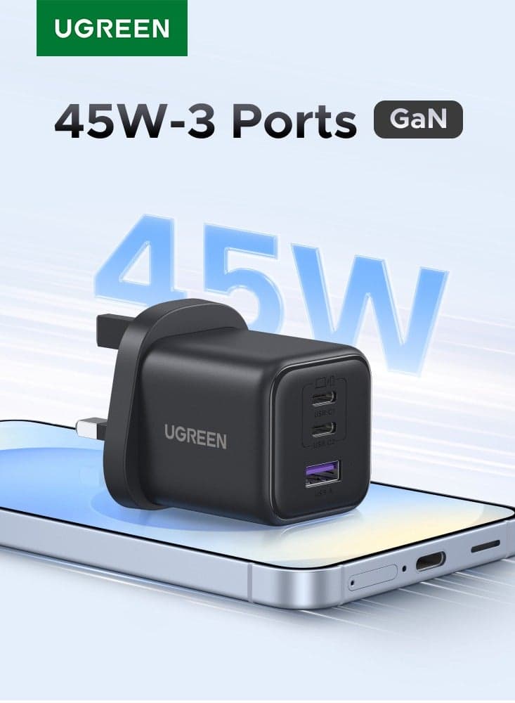 Samsung Charger 45W GaN Type C 2C1A Fast Charger USB Type C Power Adapter Support Samsung Super Charge 2.0 Backward with 22.5W Fast Charging For Galaxy S25 S24 S23 Ultra Tab S9/S8 A Series - 2C1A 45W
