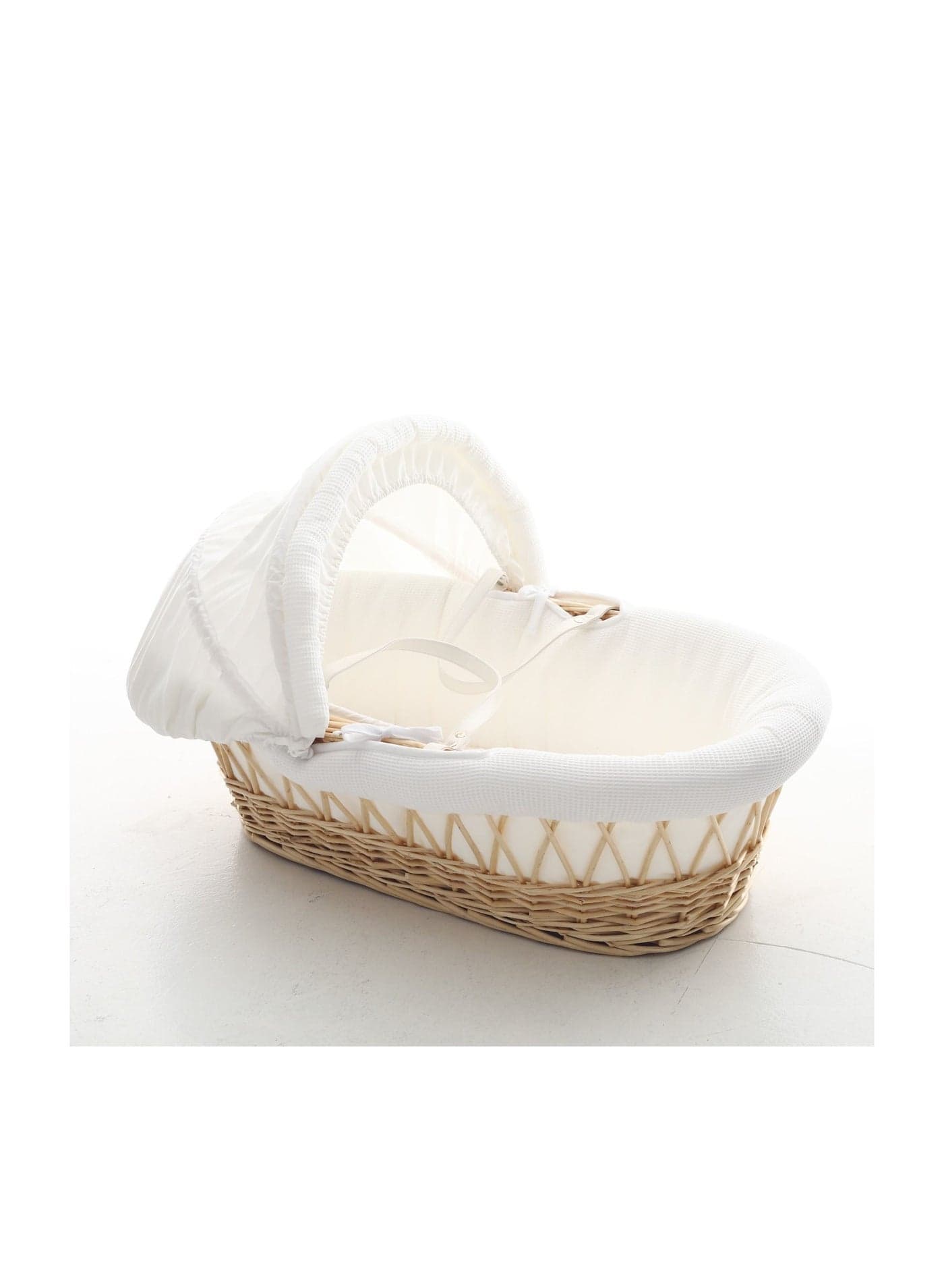 Infant Wicker Moses Basket With White Waffle Beddings - Wooden Brown