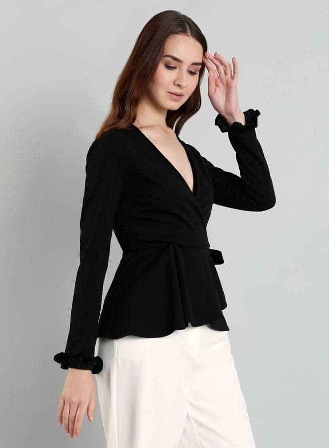 Mish Women Black Wrap Style Top