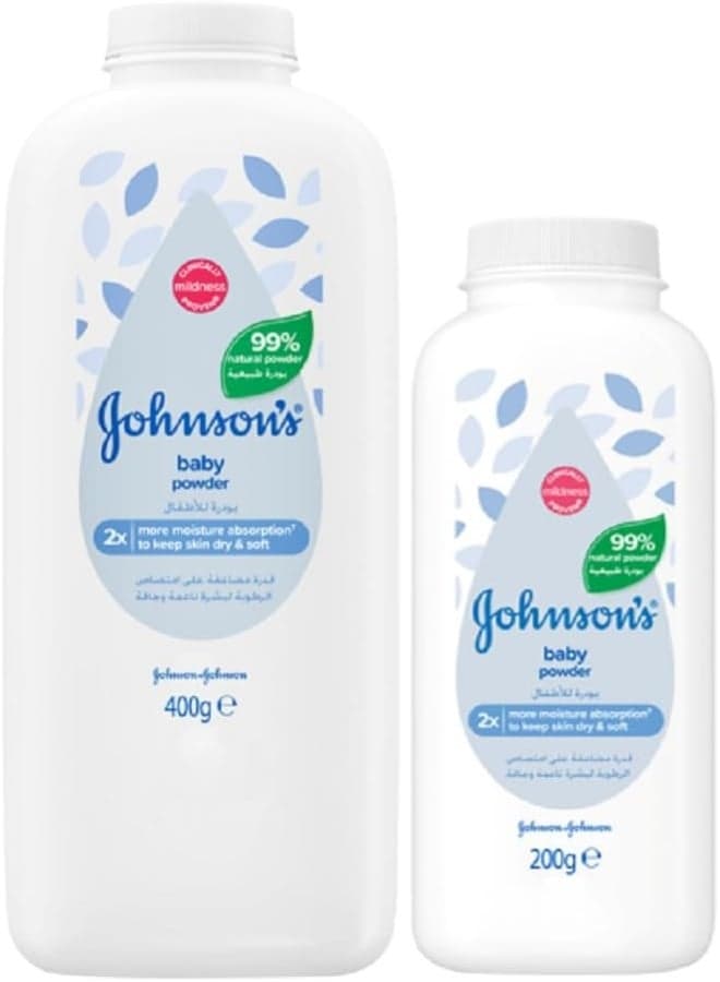 Baby Powder, Cornstarch Formulation, 99% Plant-Based Powder, Talc-free, Absorbs Moisture & Protects Skin, Classic Baby Fragrance, Dermatologist Tested, 400g + 200g