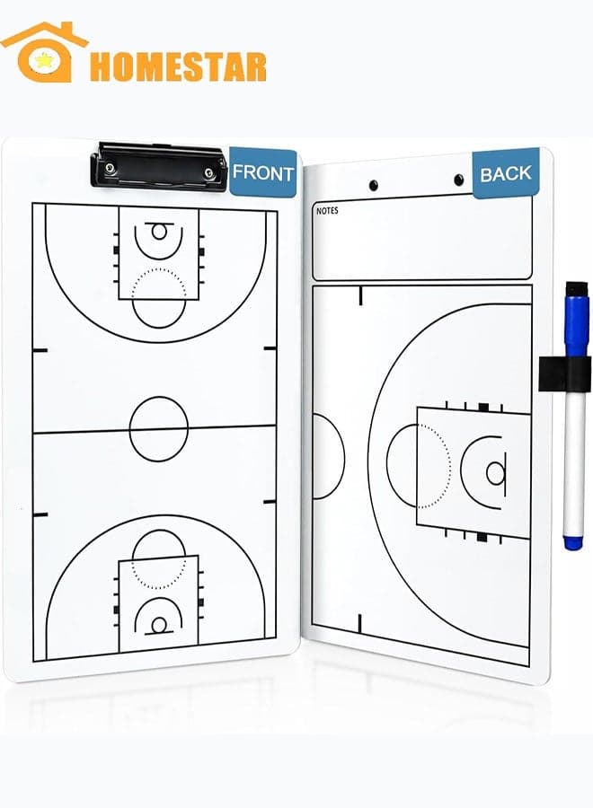 Double-Sided Basketball Coaching Clipboard, Dry Erase Whiteboard for Coaches, Portable and Durable with Marker and Pen Holder, Perfect for Strategy Planning
