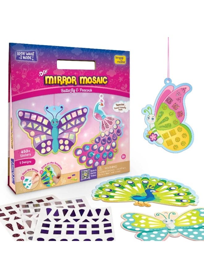Mirror Mosaic Butterfly & Peacock for Kids 3+ Years| DIY Foil Sticker Craft Kit | Art & Craft Set with 450+ Stickers | Travel-Friendly Activity | Christmas & Birthday Gift for Girls & Boys