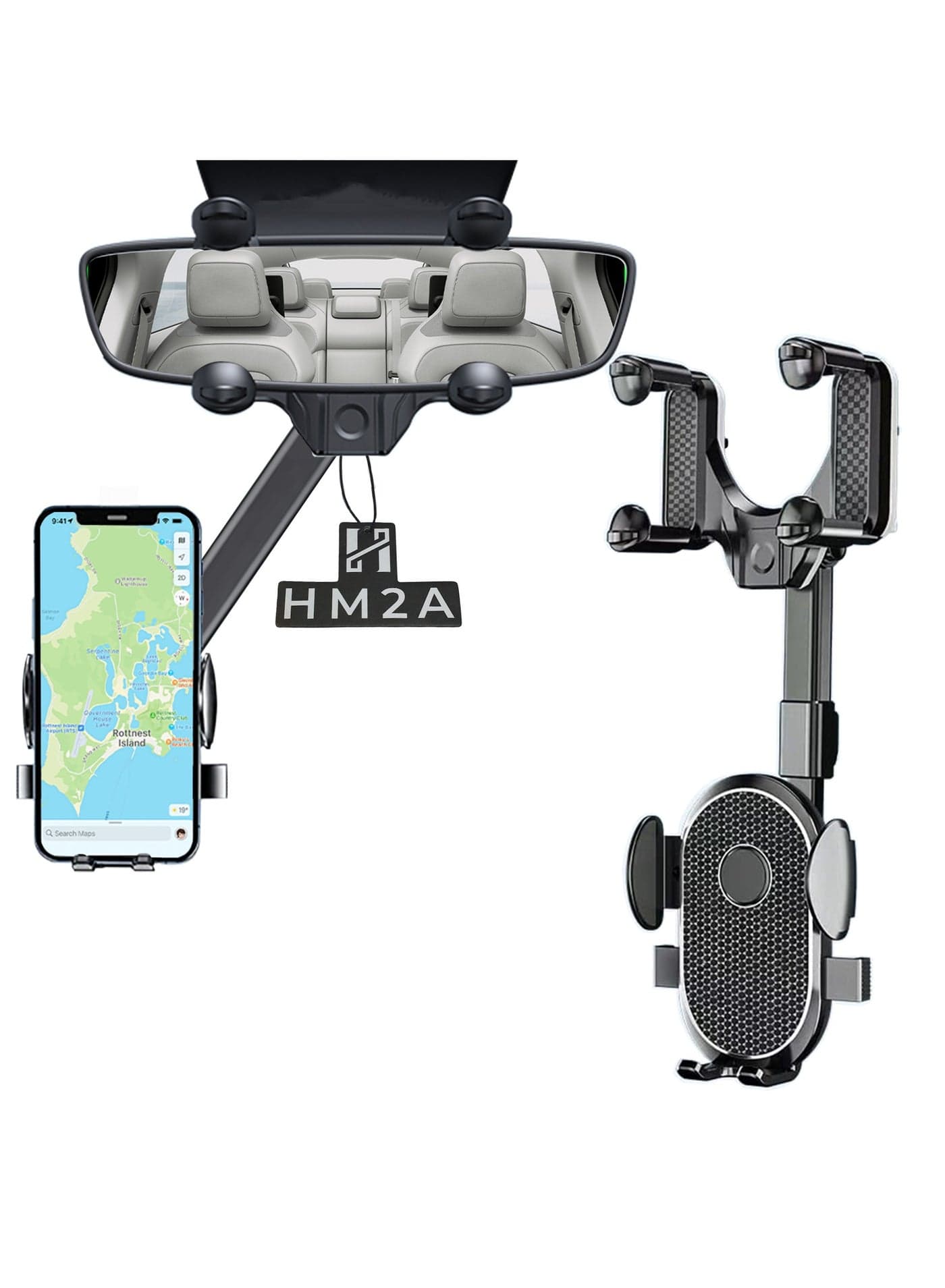 Mobile Holder For Car Mirror , Phone Holder For Car Adjustable 360°, Car Phone Holder GPS Phone Holder Car Suitable for iPhone, Samsung and Most Phones 4 to 7"