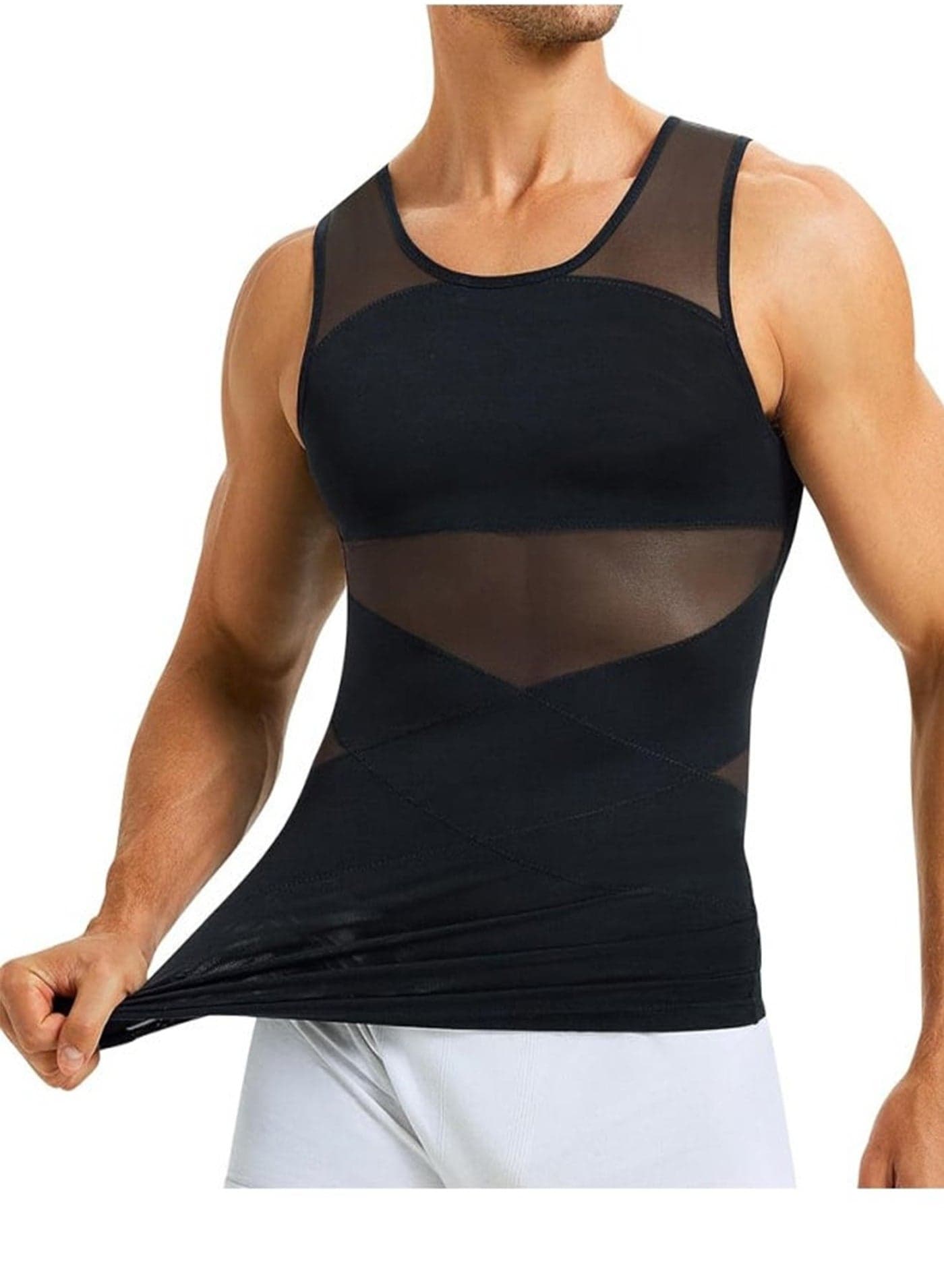 Men Chest Compression Vest Body Shaper Sleeveless Posture Corrector Slimming Tummy Control Waist Trimmer Mesh Tops Compression Shirt for Men Slimming Undershirt Body Shaper Tank top Shapewear Vest