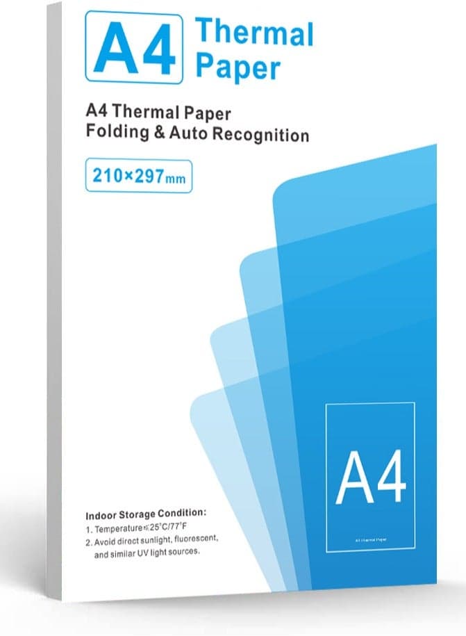 A4 Thermal Paper, 210 x 297 mm Folding Black Mark Thermal Paper for A4 Portable Thermal Printer, compatible with portable letter thermal printer, 8.27"×11.69” Size, Compatible with M08F-Letter M832 M833 M834 M835 HRPT MT800 Thermal Paper(200 sheets)
