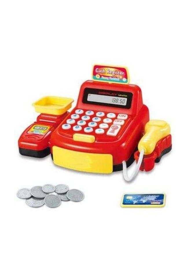 Cash Register with Scanner Pretend Play Cashier Toy,Pretend Play Cash Register Toy for Kids,with Sound, Scanner, Pretend Credit Card, Coins