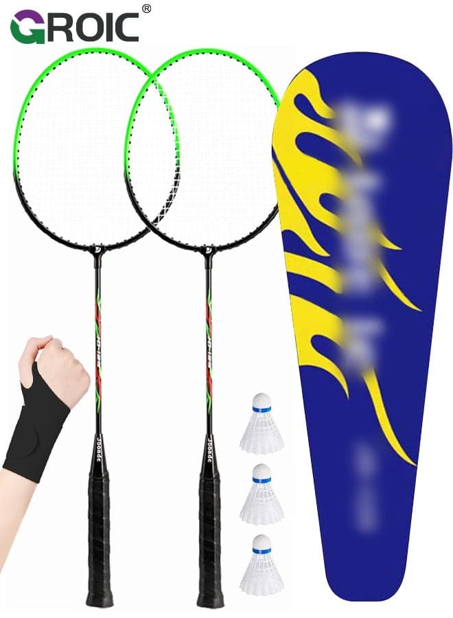 Badminton Racket Set, Includ 2 Rackets, 3 Birdies, 2 Wristbands,1 Carrying Bag, Lightweight and high Performance for Sports, Training and Entertainment, Outdoor Game for Adult Family Beginner, Badminton Racquet