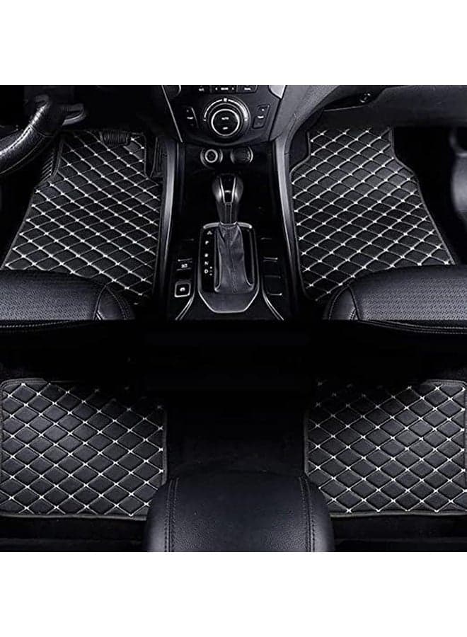 4 Pcs Interior Car Floor Mats,PVC Leather Automotive Floor Mats,Anti-Slip Waterproof Universal Fit Automotive Carpet Floor Pads,for Car SUV Truck,Black & Beige Line