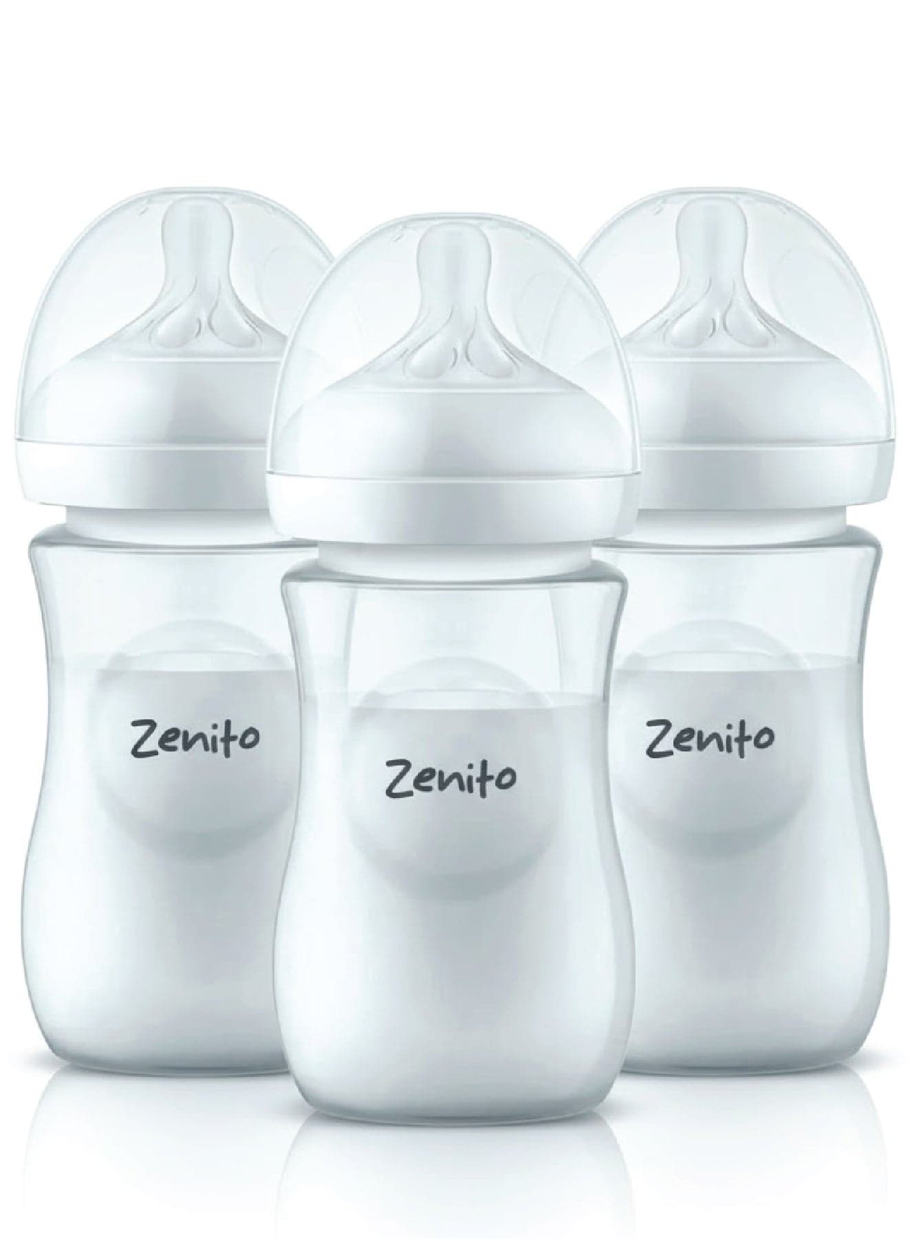 Zenito Wide Neck PP Feeding Bottle, New Born/Infants/Toddler Upto 3 Years, BPA Free, Ergonomic Shape is Easy to Hold, with Anti Colic, Pack of 3, 260ml x 3