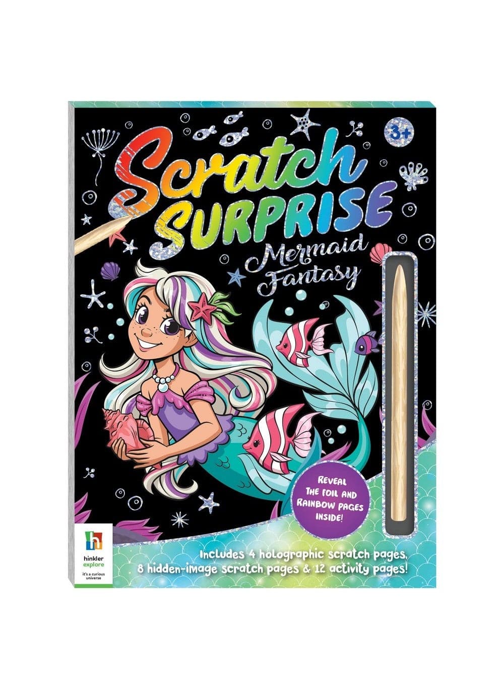 Hinkler Scratch Surprise Mermaid Fantasy - Scratch Art Kit for Kids includes 24-page book with 4 holographic scratch pages, 8 hidden-image scratch pages & 12 activity pages, Magical Mermaid Designs, Creative Scratch & Reveal Art