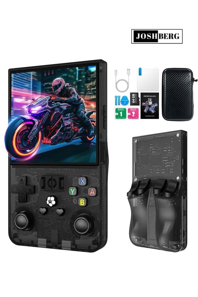 R36MAX Retro Handheld Game Console, 4.0 Inch IPS Screen Retro Gaming Console, Linux System, 4000mAh Battery Portable Pocket Mini Arcade, Built-in 64G, Black