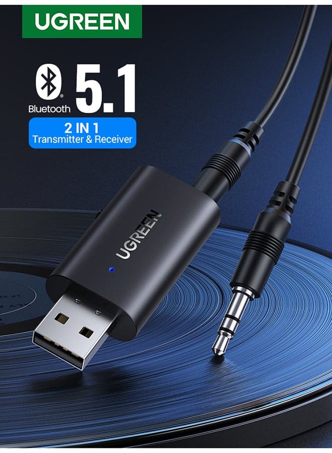 Car Bluetooth Adapter 5.1 Transmitter Receiver 3.5mm AUX Wireless Audio Transceiver Transmitter 60300, CM523 Black