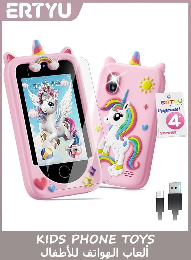 Kids Phone Toys for Girls Ages 3-7 with 4" Touchscreen,Toddler Mini Phone for Kids Learning Play Toy Phone with Dual Camera,Game,Music Player Gifts for Girls Birthday,Travel,Christmas